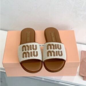 Miu Miu Embroidered Logo Summer Slides